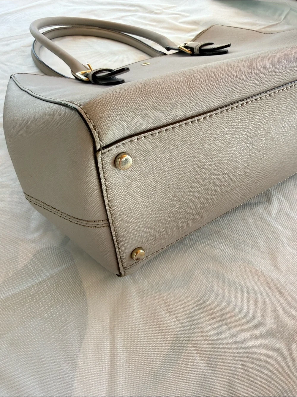 Kate Spade New York Saffiano Leather Structured Satchel Light Gray Gold Hardware